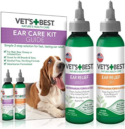 Vet's Best Dog Ear Cleaner Kit,  Multi-Symptom Ear Relief Wash & Dry Treatment, Alcohol Free