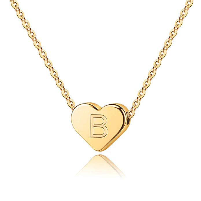 Heart Initial Necklaces for Women - 14K Gold Filled Heart Pendant Letter Alphabet Necklace, Personalized Tiny Initial Necklaces for Women Kids Child, Heart Monogram Necklace Best Gift for Girls