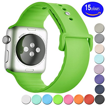 Sundo 42mm M/L Soft Silicone Replacement Wristband Bracelet Band for Apple Watch Nike  & Sport & Edition,Series 2, Series 1(GREEN 42mm)