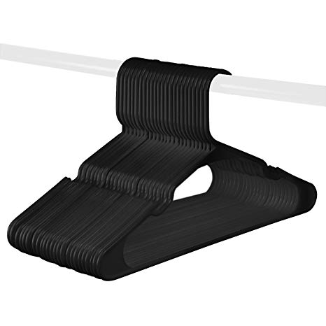 Black Standard Plastic Hangers, Notched, Set of 24 Durable and Slim, Notched, Made in The USA (Black, 24 Pack)