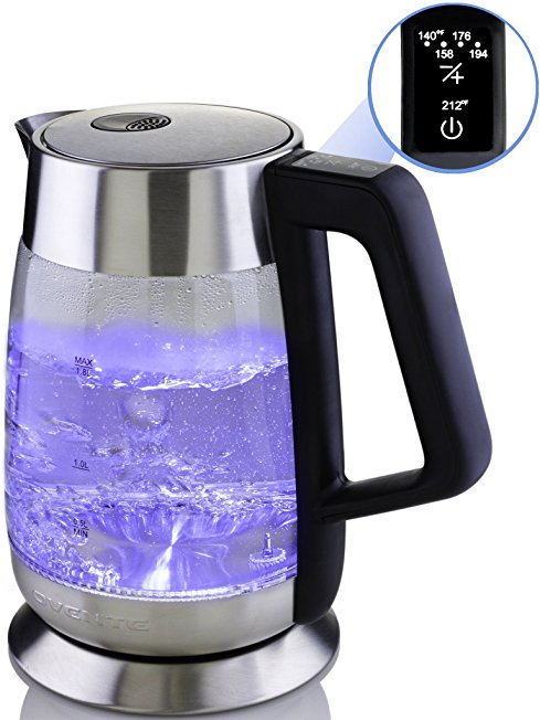 Ovente Glass Electric Kettle, Fast Boiling with Temperature Control and Keep Warm on EACH Temperature Setting, 1.8L, Auto Shut-Off and Boil-Dry Protection, BPA Free (KG660S)