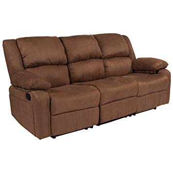 Flash Furniture Harmony Series Chocolate Brown Microfiber Sofa with Two Built-In Recliners