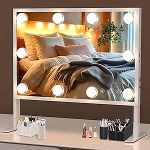 BESTOPE PRO Vanity Mirror with Lights, 15.7" x 20.8" Height & Brightness Adjustable Hollywood Mirror, Lighted Makeup Mirror with Storage,3 Color Lights,10X Magnification,USB Charging Port, Women Gifts