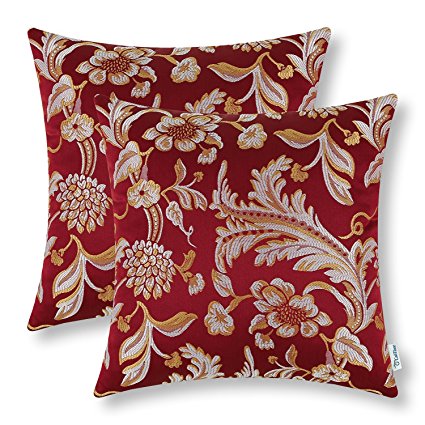CaliTime Throw Pillow Covers 18 X 18 Inches Reversible, Vintage Floral, Burgundy, Pack of 2