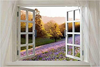 HSE Window to Violet Flowers Scenic Poster 24X36 Lovely Meadow Vibrant Spring