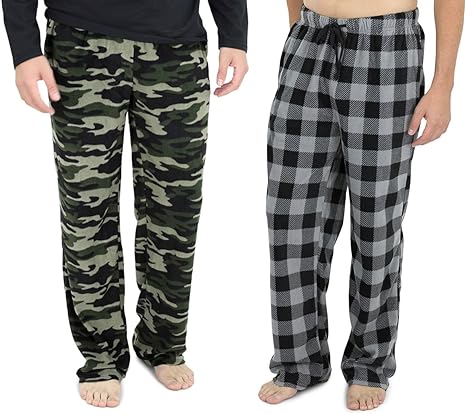 Cherokee Men's Pajama Pants - 2 Pack Fleece Bottoms - Soft & Cozy Loungewear - Breathable Relaxed Fit (Regular & Plus Sizes)