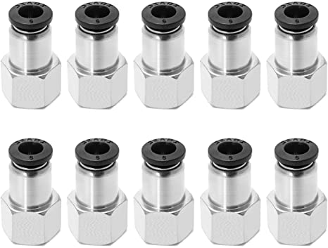 QWORK - 10 Pack Pneumatic Push to Connect Air Fittings, 1/4 Inch Tube OD x 1/4 Inch NPT Female, Push in Connectors Air Line Quick Connect Fitting Air Hose Fittings