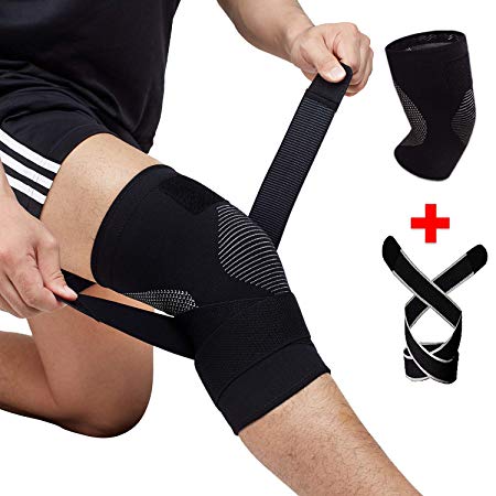 Venture Pal Knee Compression Non-Slip Sleeve with Detachable Strap- Best Knee Brace Support for Running,Soccer, Basketball,Gym - Perfect Treatment for Joint Pain Relief,Meniscus Tear,Arthritis