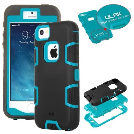 iPhone 5S Case, ULAK iPhone SE Case 3in1 Shockproof Combo Hybrid Hard Rigid PC   Soft Silicone Protective Case Cover for Apple iPhone SE/5S/5 (Black/Blue)