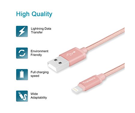 Tranesca Nylon Braided Apple Mfi Certified USB A to Lightning cable for iPhone X,iPhone8,iPhone 7/7 Plus/iPhone 6/6s/iPad Air/iPad Pro and more-Rose Gold ( 6 Feet/1.8 Meter)