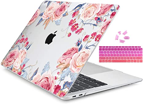 Dongke MacBook Air 13 Inch Case 2020 2019 2018 Release Model: A2179/A1932, Crystal Clear Hard Shell Cover for MacBook Air 13" with Retina Display & Touch ID (Flower J073)