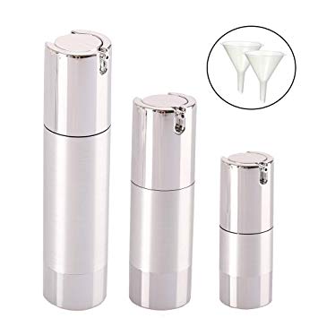 Rocutus 3pcs/set Empty Airless Cosmetic Bottle Plastic Pump Container for Travel (silver)