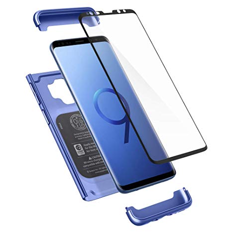 Galaxy S9 Case Spigen Thin Fit 360 - Exact Slim Full Cover Protection Case with Tempered Glass Screen Protector for Samsung Galaxy S9 (2018) - Coral Blue