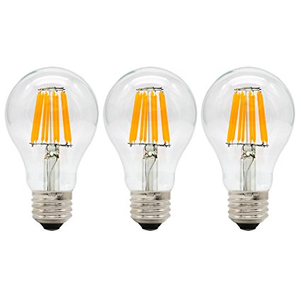 NATIONALMATER LED Filament Bulb A19 Dimmable 10W (100W Incandescent Replacement) E26 Base Warm White 2700K LED Bulbs 3-Pack