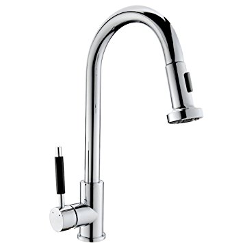 Comllen Best Commercial Stainless Steel Single Handle Pull Out Kitchen Sink Faucet With Sprayer, Single Lever Pull Down Bar Sink Faucets Chrome
