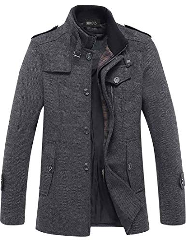 Nidicus Men Stand Collar Wool Blend Trench Coat Classic Thermal Winter Jacket