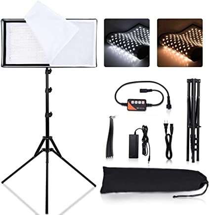 Bi-Color LED Panel Light, Travor Portable Flexible 25x40cm LED Video Light Adjustable Color Temperature 3200K-6000K with Light Stand for YouTube Studio Photography Video Shooting