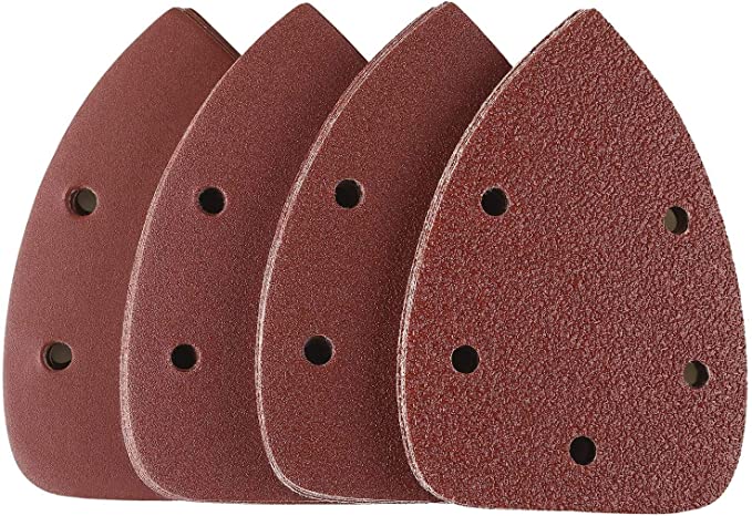 40Pcs Detail Sander Paper, Tacklife Mouse Sanding Pads Mixed Grits 40/80/120/240 5Holes Detail Sandpaper Sheet 14-*140*100MM, Ideal for Sanding/Polishing/Rust Removal ASD01C