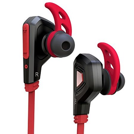 J&L Wireless Bluetooth Headphones - Studio Sound Quality & Deep Bass - Noise -isolation Sports Bluetooth Earbuds Headsets Earphones - Sweat & Water Resistant - Perfect Stability & Comfort (red)