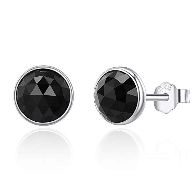 Presentski Black CZ Stud Earrings 925 Sterling Silver Round 6mm Onyx Hypoallergenic Piercing Earrings Studs for Women Men