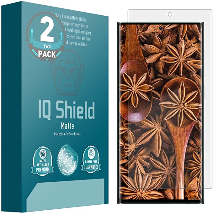 IQ Shield Matte Screen Protector Compatible with Samsung Galaxy S22 Ultra (2-Pack) Anti-Glare Anti-Bubble Film