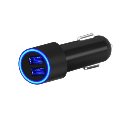Momen [SGS Certified] 4.8A/24W Dual USB Port Rapid Charge Smart Car Charger with Blue Led Light Circle for iPhone 5/5s/5c/6/6s/6s plus,iPad,iPad Air,Samsung Galaxy s4/s5/s6/s7,Note 5/4/3 (Black)