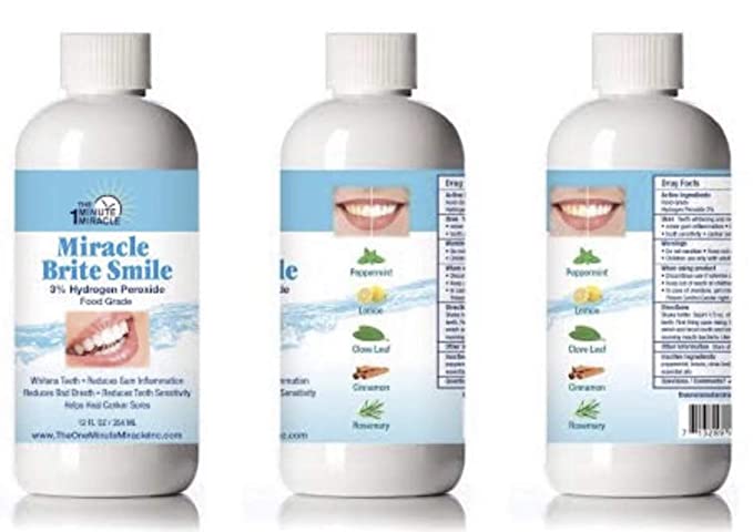 3% Hydrogen Peroxide Food Grade- Miracle Brite Smile Mouthwash - Kills 99.9% Germs