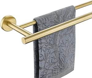 JQK Gold Double Towel Bar, 18 Inch 304 Stainless Steel Thicken 0.8mm Towel Rack Bathroom, Towel Holder Brushed Gold Wall Mount, Total Length 20 Inch, TB100L18-BG