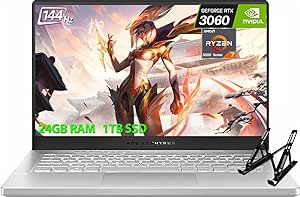 ASUS 2024 Newest ROG Zephyrus Gaming Laptop, 14" FHD 144HZ Display, AMD Ryzen 7 5800HS, NVIDIA GeForce RTX 3060 Graphics, 24GB RAM, 1TB SSD, Bluetooth, Wifi6, Win 11 Home, with Laptop Stand