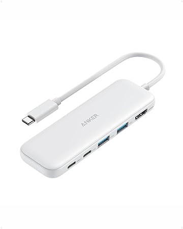 Anker 332 USB-C Hub (5-in-1) with 4K HDMI Display, 5Gbps USB-C Data Port and 2 5Gbps USB-A Data Ports and for MacBook Pro, MacBook Air, Dell XPS, Lenovo Thinkpad, HP Laptops and More(White)