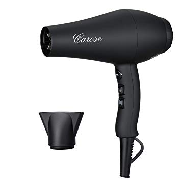 Carose Salon Grade Professional Hair Dryer 1875W AC Motor Negative Ionic Ceramic Far Infrared Blow Dryer With 2 Speed and 3 Heat Settings Cold Shot Button, Concentrator Nozzle (Black)