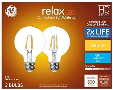 GE Relax 60-Watt EQ G25 Soft White Dimmable Globe Bulb Light Bulb (2-Pack)