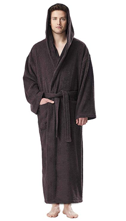 Arus Men's Hooded Classic Bathrobe Turkish Cotton Robe with Full Length Options