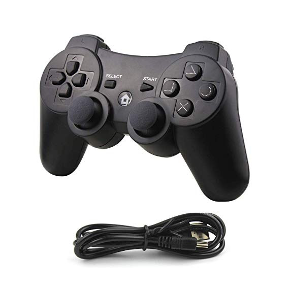 JAMSWALL Wireless PS3 Controller, Wireless Gamepad for Playstation 3, Bluetooth Gaming Sixaxis Joystick with USB Charger Cable Cord, Black