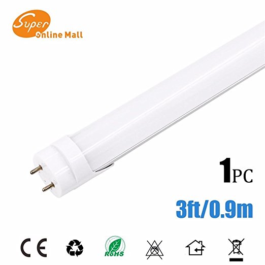 SuperonlineMall™ T8 LED Light Tube, 3ft/36"/0.9m, 14W (36W equivalent), Replace fluorescent tube, Dual-end powered , Work with Ballast, 6000K (White), Milky Cover, CE & RoHS qualified