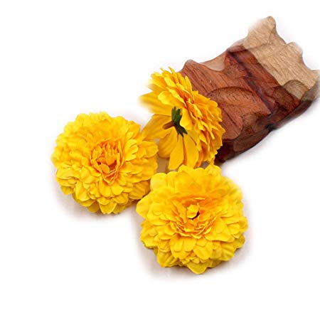 Marigold Fake Flower Heads Bulk Silk Artificial Flowers Wedding Party Decorative Flower DIY Festival Home Decor Hat Ornament Simulation Fake Flower Flower Decorative 15pcs (Yellow)