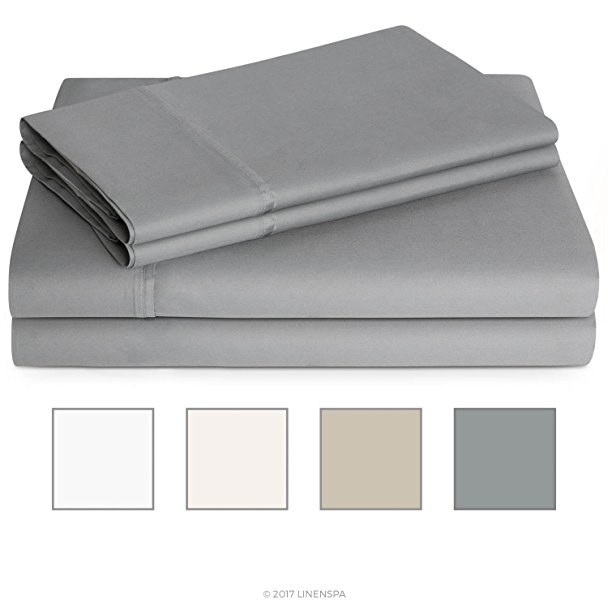 LINENSPA 600 Thread Count Ultra Soft, Deep Pocket Cotton Blend Sheet Set - Full - Stone