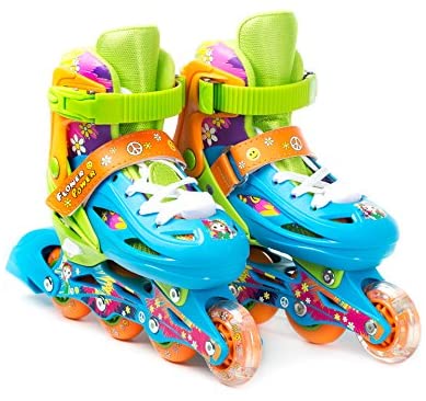 Titan Flower Princess Girls Inline Skates with LED Light-up Front Wheel and LED Laces, Multiple Size and Color Options