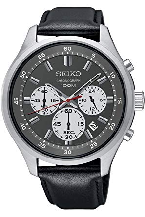 Seiko Mens Chronograph Quartz Watch with Leather Strap SKS595P1