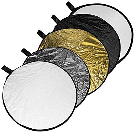 Phot-R 56cm (22") Pro 5-in-1 5in1 Collapsible Professional Photography Portable Photo Studio Circular Light Reflector Panels - Gold, Silver, Black, White & Translucent Diffuser   Carry Case