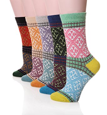 Dosoni Women's Vintage Style Knitting Warm Winter Socks 5-Packs
