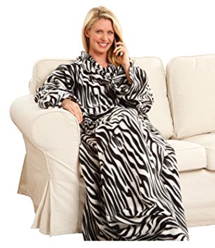 Snuggie Fleece Blanket with Sleeves Zebra