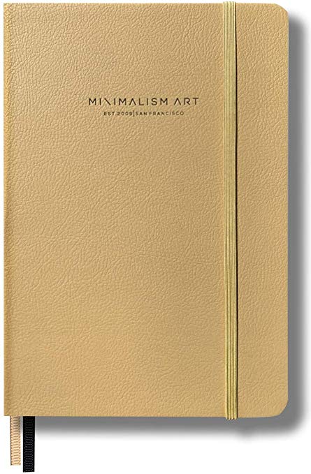 Minimalism Art, Premium Edition Notebook Journal, Classic 5 x 8.3 inches, Squared Grid Page, Hard Cover, 124 Numbered Pages, Gusseted Pocket, Ribbon Bookmark, Ink-Proof Paper 120gsm (Gold)