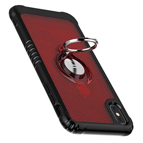 ICONFLANG Compatible Phone Case for iPhone Xs Max 6.5" with Ring Kickstand 360 Degree Rotating Drop Airbag Protection Shock Absorption Case [Compatible Magnetic Car Mount case] (Red)