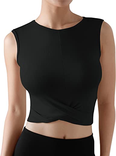 ODODOS Women's Crop Top Front Wrap See Through Cover Tank Tops