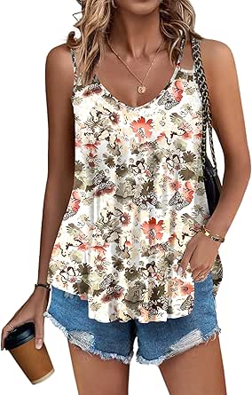 Zeagoo Women Flowy Tank Tops Casual Summer Floral Tops Sexy Spaghetti Strap V Neck Sleeveless Tunic Camisoles