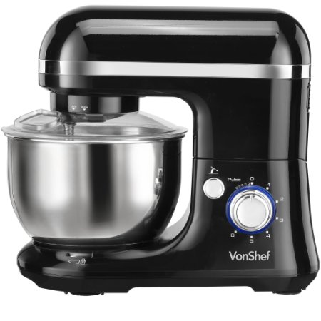 VonShef 650W Electric Food Stand Mixer, Free 2 Year Warranty with Dough Hook, Beater, Whisk & Splash Guard - Black