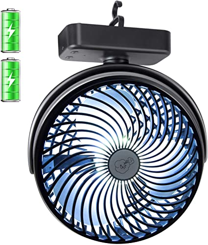 REENUO REENUO 7-Inch Camping fan with Led Lights Portable 4400mAh Rechargeable Battery Powered Tent Fan for Hurricane, Emergency, Storm, Outdoor