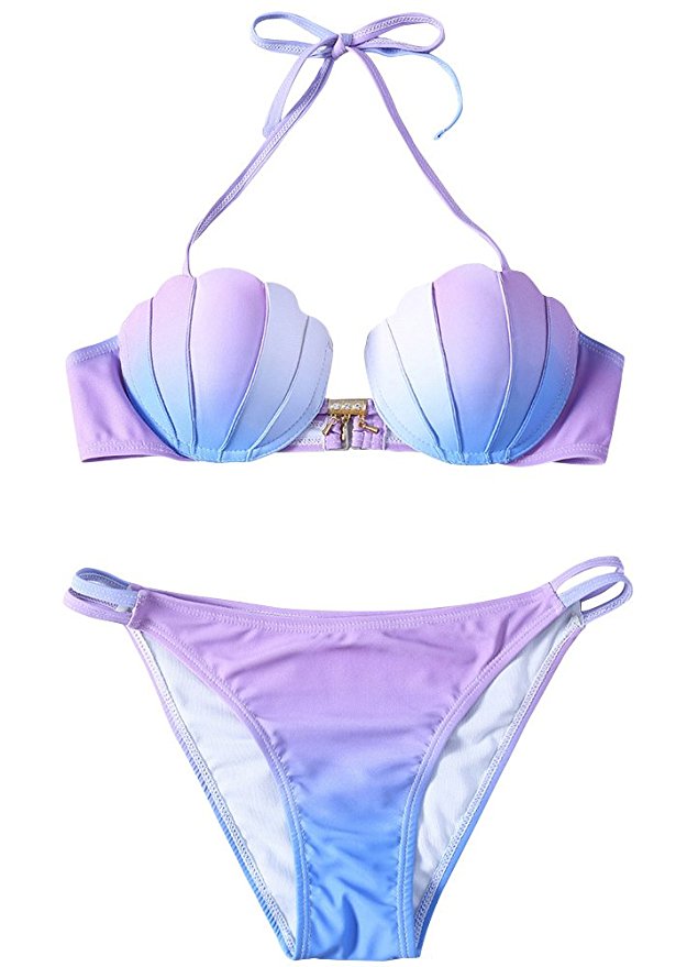 Pxmoda Women's Gradient Color Seashell Bikini Set Padded Mermaid Swimsuit