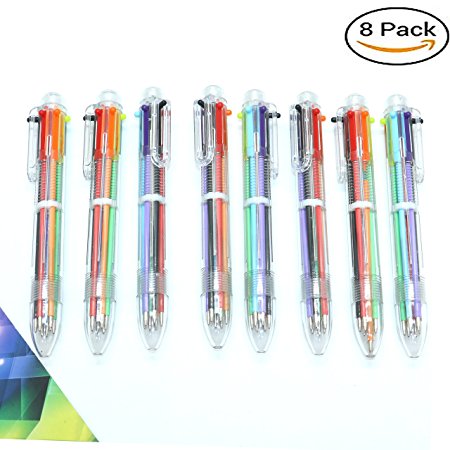 Pack of 8 Lovelty 6 Color Multicolor Ballpoint Pen Office School Supplies Students Children Gift,Assorted Colors